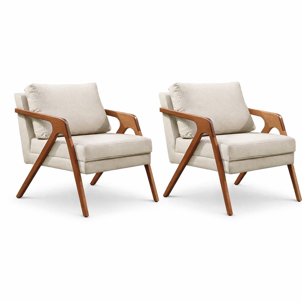 Kit 2 Poltronas Decorativas Mona Luxo Com Madeira Maciça – Poltrona Moderna para Sala, Escritório, Recepção Consultório