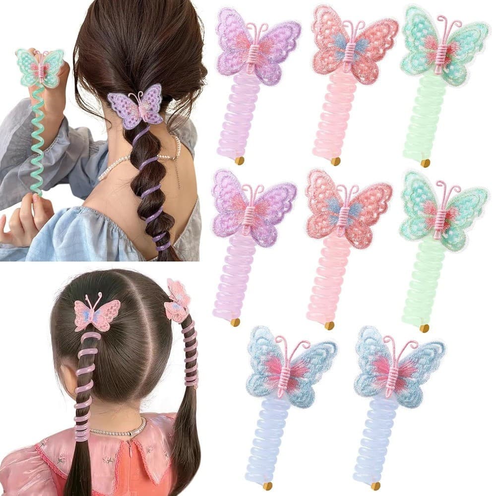 Elásticos de Cabelo em Espiral Borboleta, Tipo Fio de Telefone, Sem Danos, Antifrizz, Fixação Forte para Rabo de Cavalo