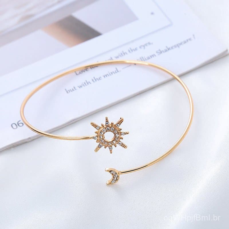 Pulseira De Braço De Sol E Lua Cravejada De Diamantes Pulseira Ajustável De Zircônia Simples E Luxuosa Para Mulheres
