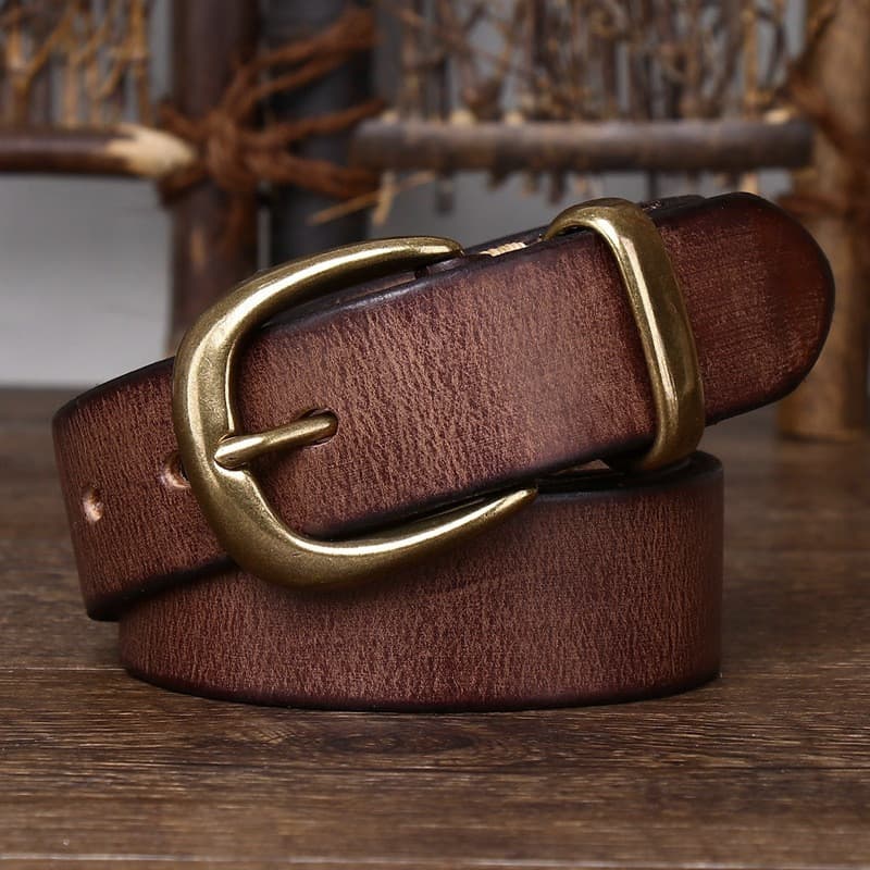 Cinto Impressionante - Couro de Alta Qualidade, Unissex, Estilo Cowboy Vintage, com Fivela de Bronze Antigo YKOB