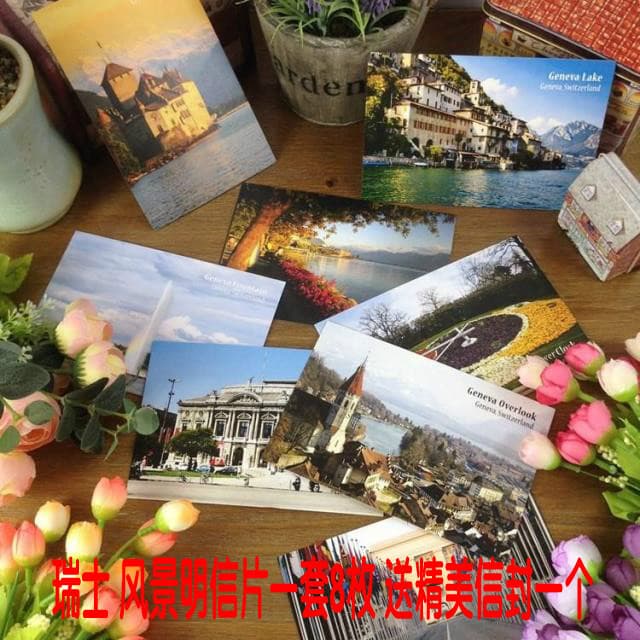 Cartão postal estilo suíço europeu, cartão comemorativo de viagem com paisagem, 1 conjunto, 8 versão em inglês, frete gr