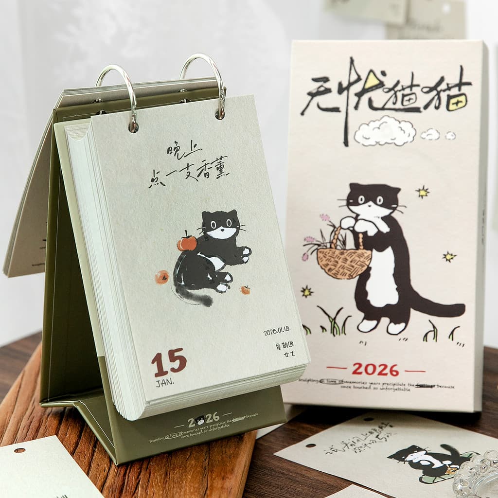 Calendário de gato 2026 Novo estilo calendário de mesa de cura enfeites de mesa fofo animal de estimação gatinho fofo in