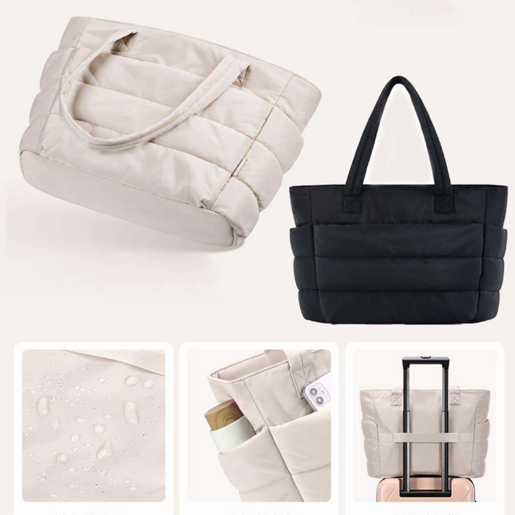 Bolsa Tote Feminina Acolchoada Impermeável, Grande Capacidade com Compartimentos para Uso Diário, Academia e Passeio