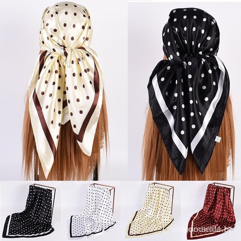 1Pcs 90 * 90cm Lenço De Pescoço Satin Scarf Envoltório Hijab Cabeça De Seda Imitada Bandana Multifuncional Polka Dot Squ