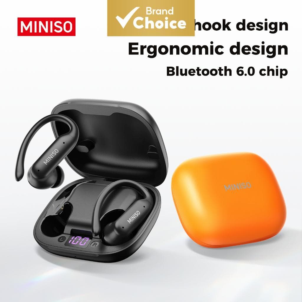 Miniso MS219 Fones De Ouvido Bluetooth 6.0 Esporte Gancho Alta Fidelidade Música ENC Cancelamento Ruído Display LED À Pr