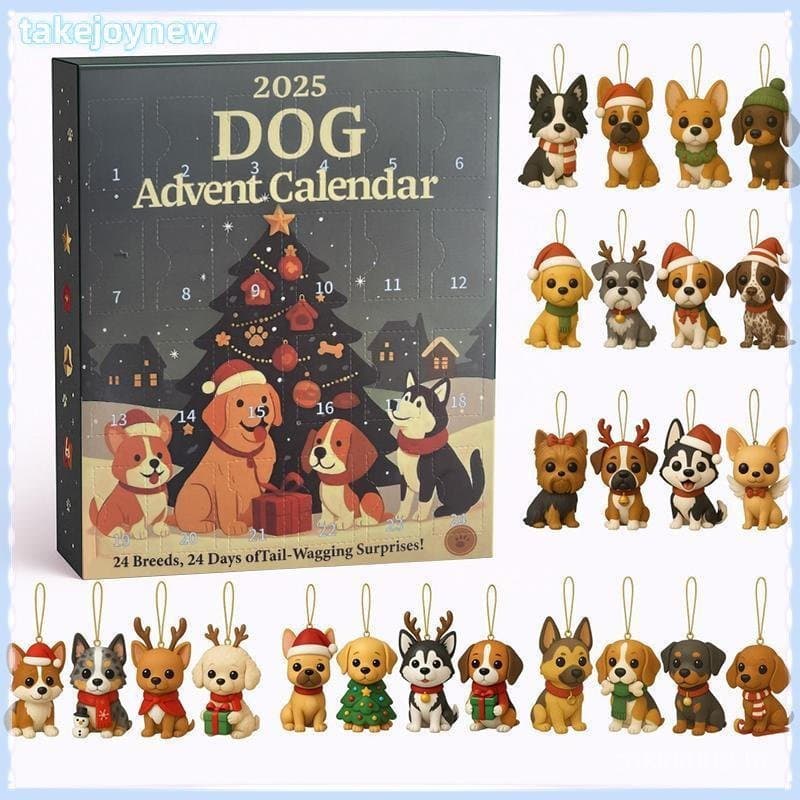 [takejoynewBR] Calendário Do Advento Cachorro 2025-24 Unidades Enfeites De Raças Festivas 2D-Para Animais De Estimação C