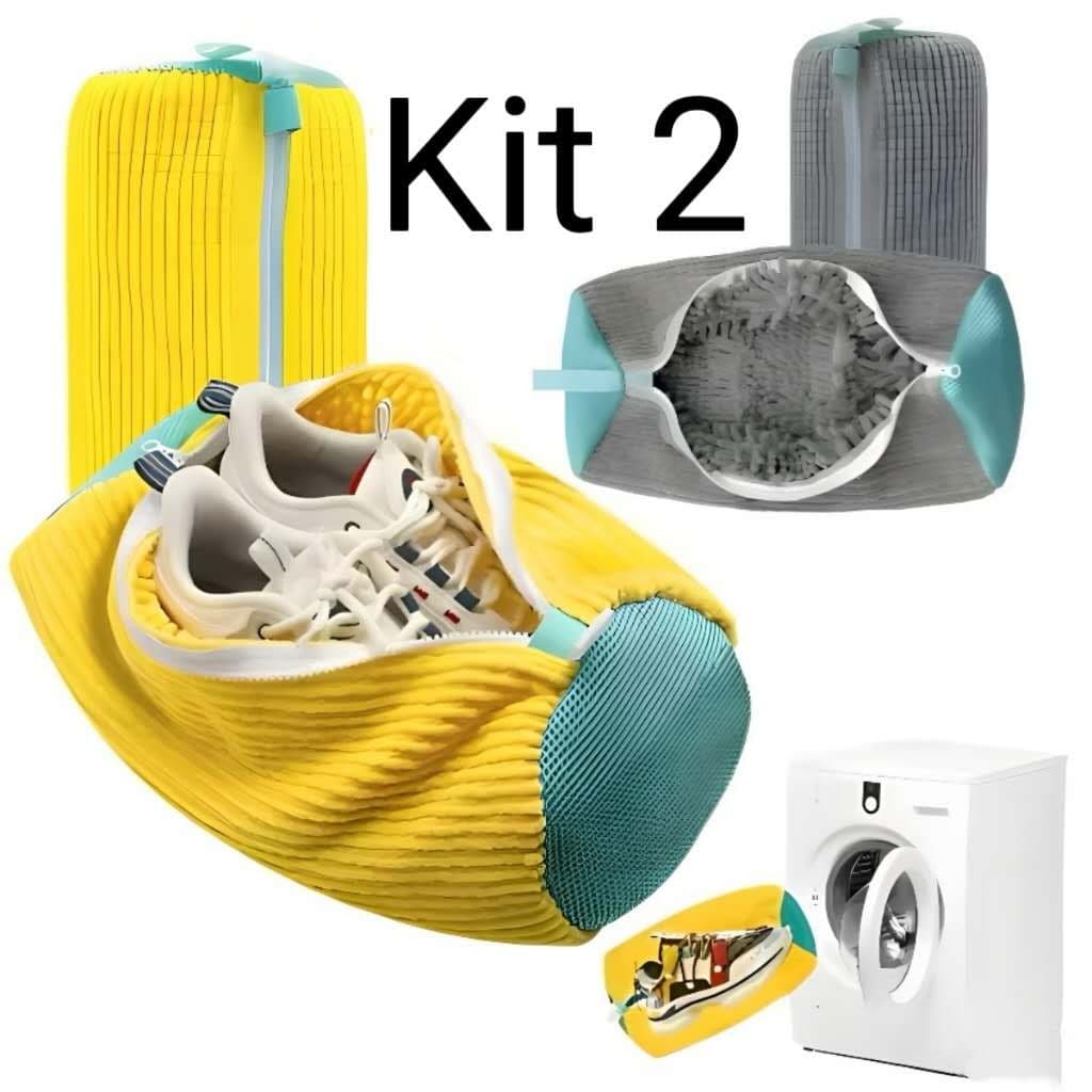 Kit 2 Sacos Lavar Sapato Saco De Viagem Armazenamento Malha Lavanderia Anti Deformação Saco de lavagem sapato
