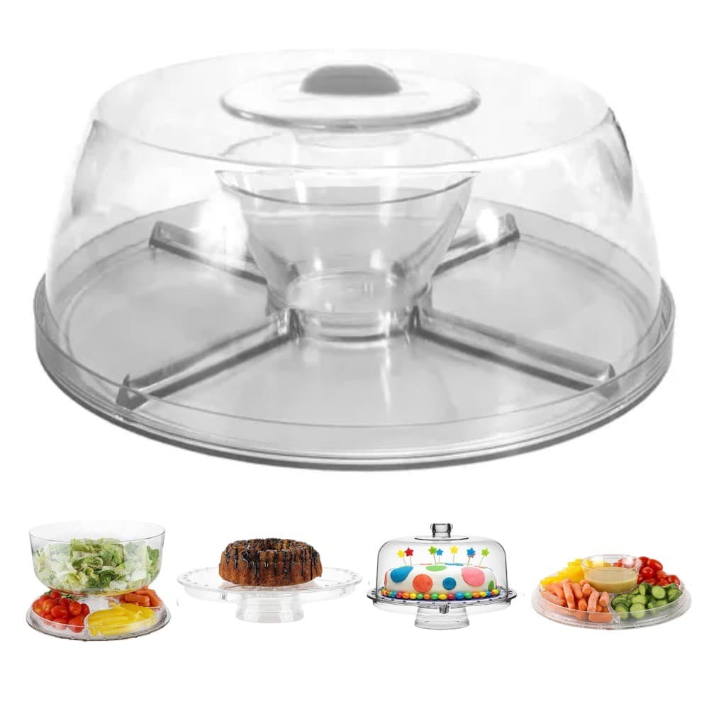 Boleira Petisqueira Saladeira Com Tampa Tigela 5 Em 1 Multiuso Cristal