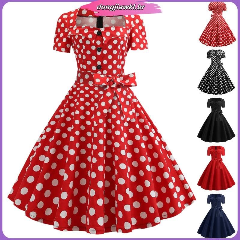 Vestido Feminino Vintage Verão Anos 50 60 Retrô Pin Up Swing Rockabilly Vestidos Elegantes De Festa De Escritório 026