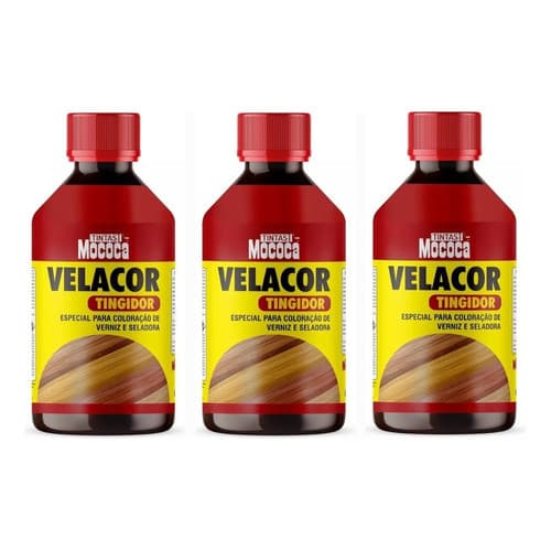 Kit 3 Velacor tingidor de madeira 200ml cores variadas uso em verniz seladora pintura madeira móveis