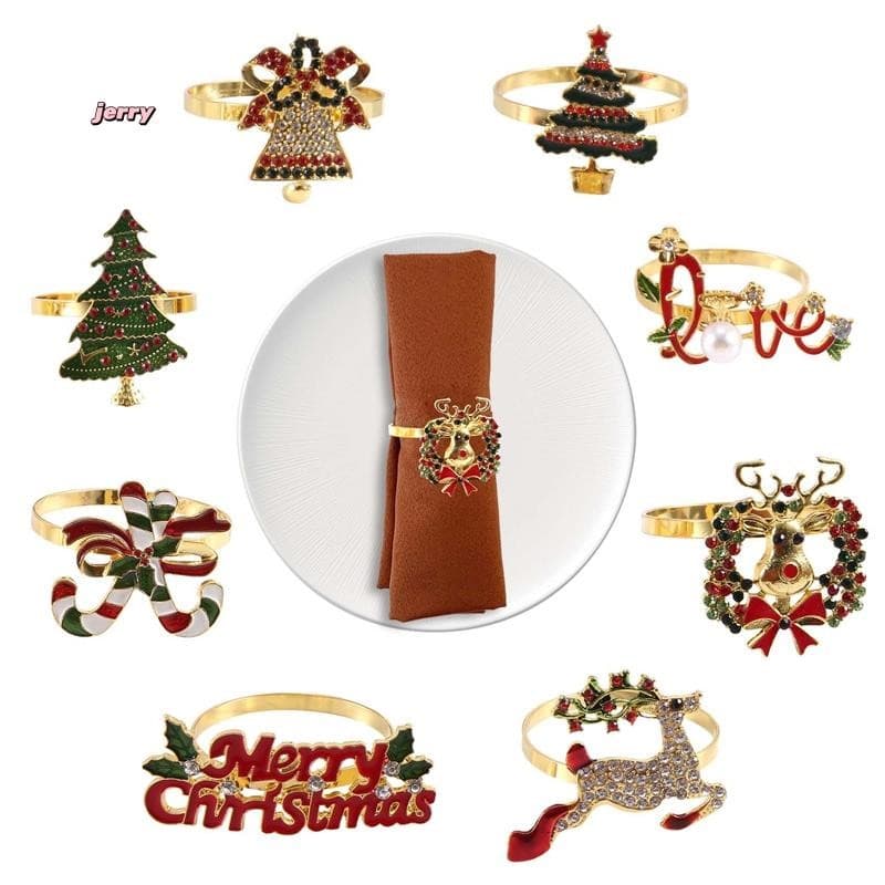 Anéis De Guardanapo De Natal-Conjunto De 8 Porta-Guardanapos Para Decoração De Mesa De Férias Fivela