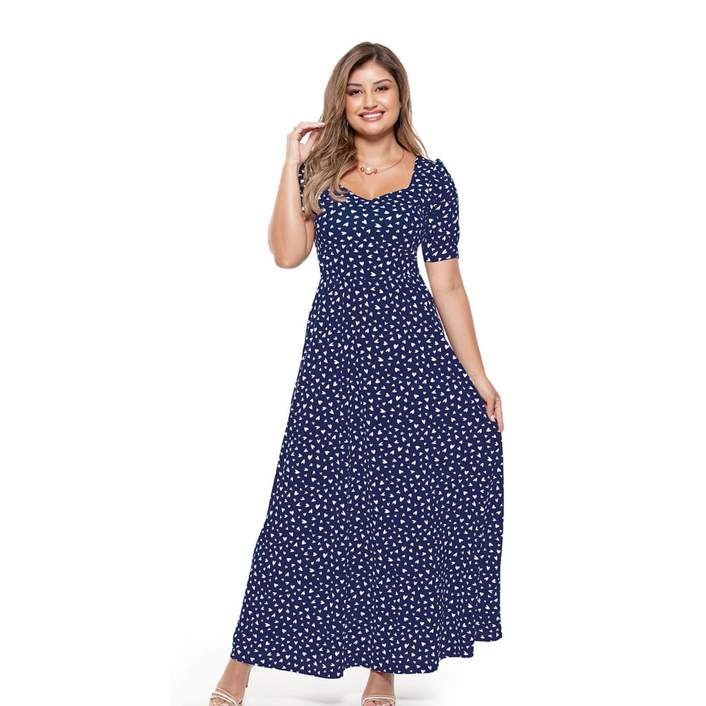 Vestido Longo em Jersey Acetinado com Decote Princesa