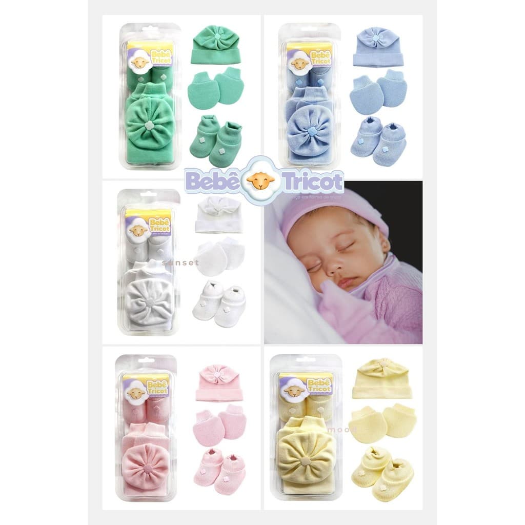 Kit Touca Luva Sapatinho Bebê Tricot - Tricot Hipoalergênico para Bebê