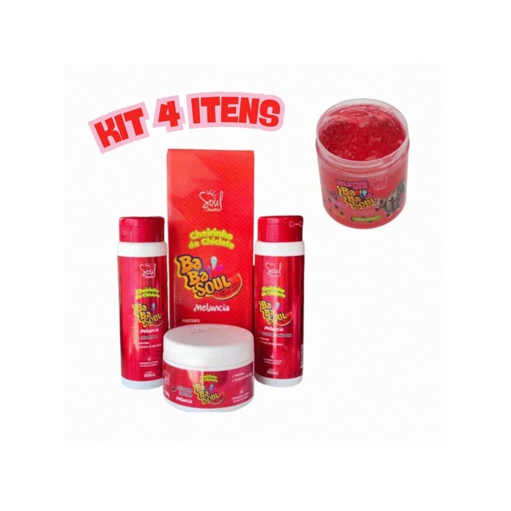 Kit Cabelo Babasoul Melancia Shampoo, Condicionador e Mascara + Gelatina Capilar Melancia