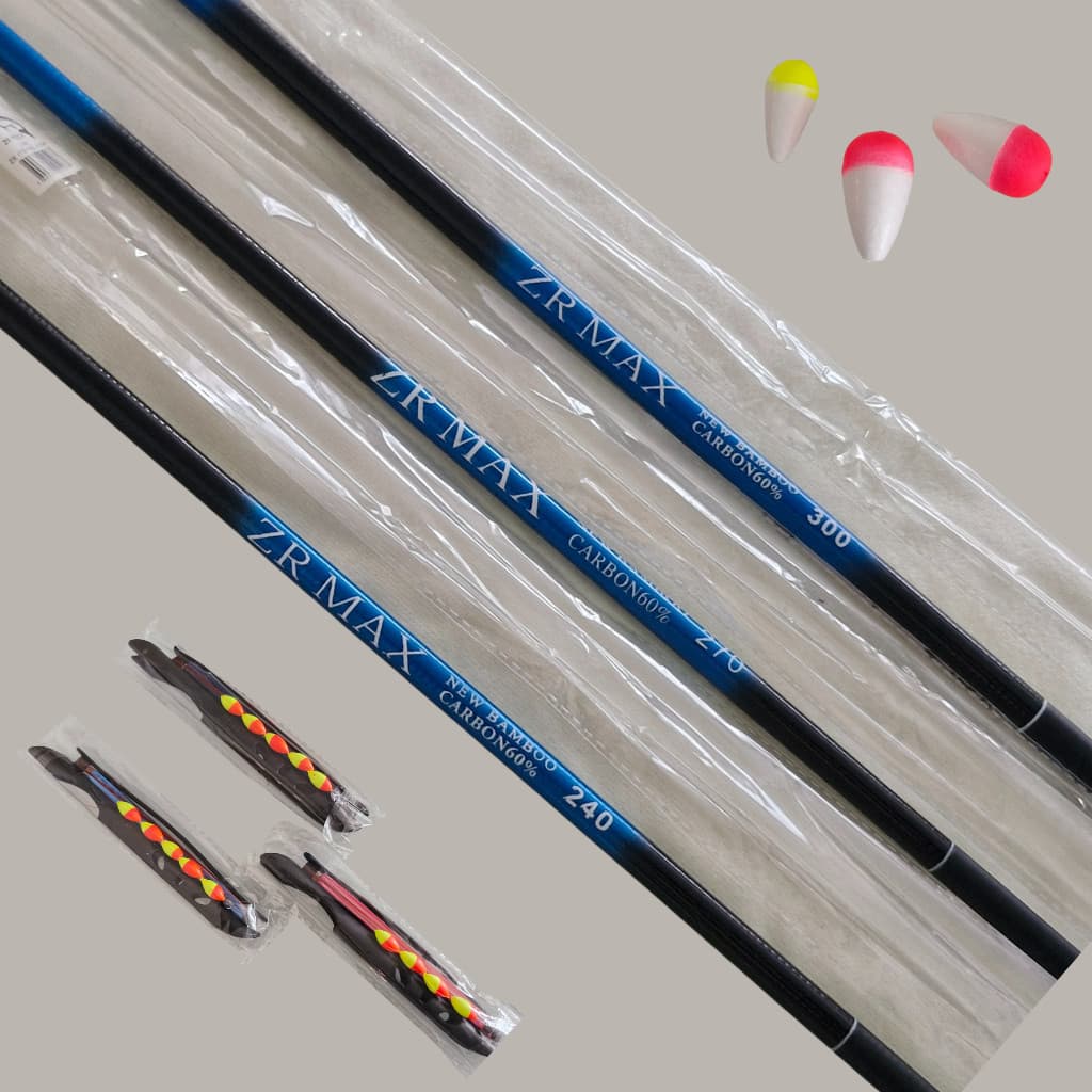 Kit 03 varas de pesca telescópica de mão New Bamboo - Carbono 60%  2,40mts / 2,70mts e 3,00mts