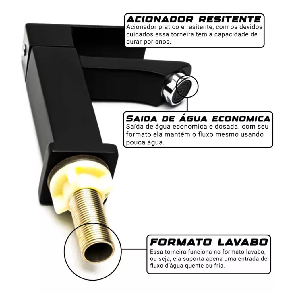 Torneira Gourmet Lavabo Banheiro Luxo Preto Inox 1/2 cuba