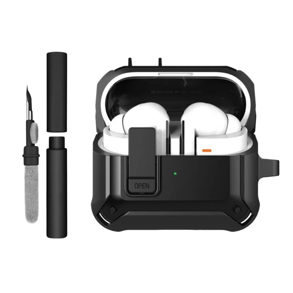 Kit Limpador para Fones e Capa Protetora Nerdcase para Samsung Galaxy Buds 3, 3 Pro, 3 Fe, Resistente Preta