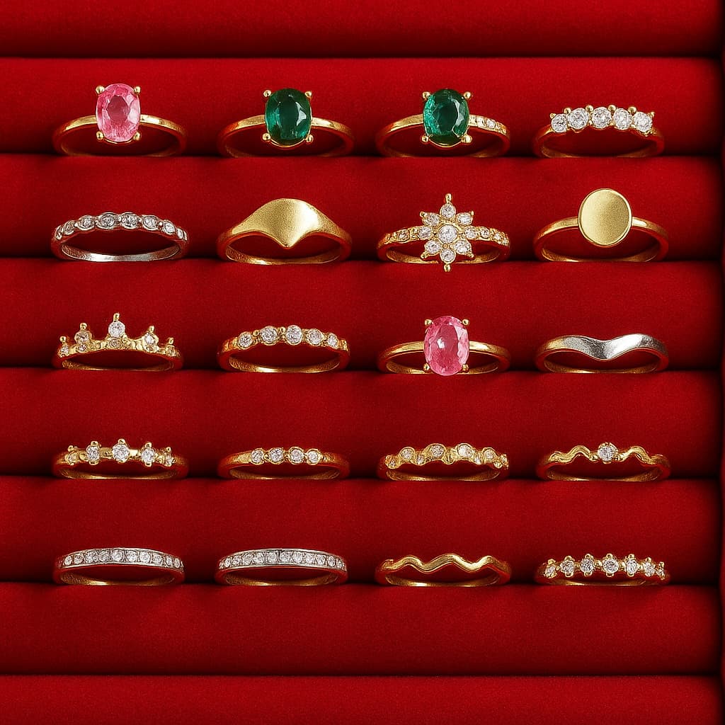 Kit 20 Anéis Femininos Banhados a Ouro 18k e Prata 925 com Pedras Coloridas