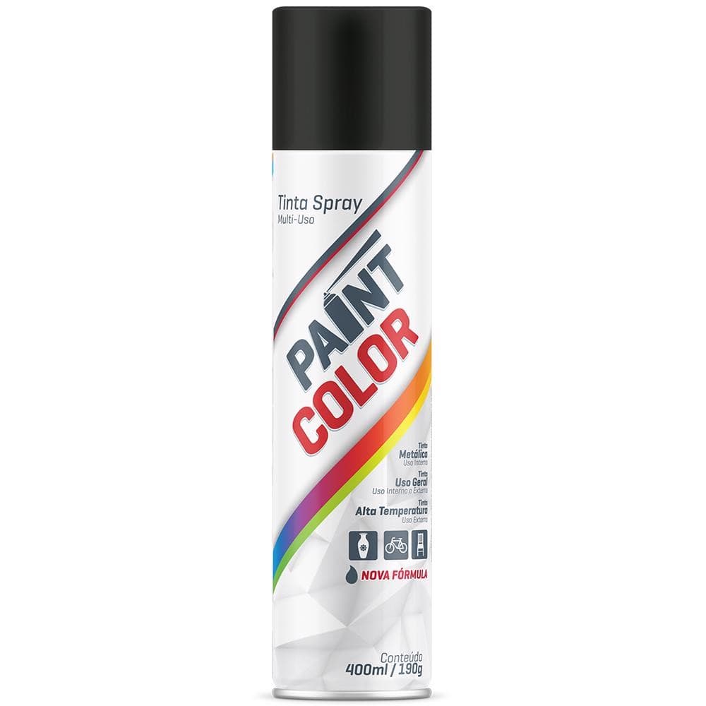 TINTA SPRAY ALTA TEMPERATURA PAINTCOLOR 400ML PRETO FOSCO