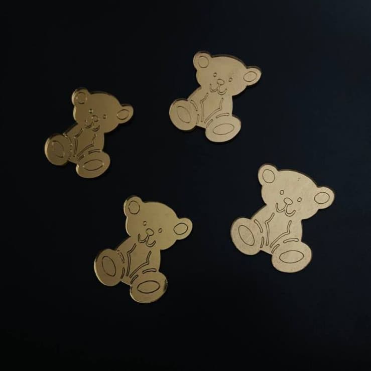 Aplique Urso 4cm Acrílico Espelhado Kit com 10 unidades