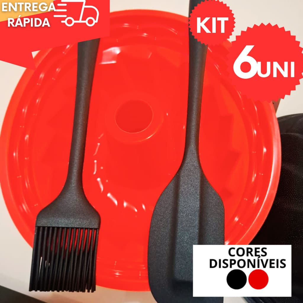 Jogo Completo 6 Itens de Silicone 2 Forma Bolo 2 Espátula  Espatula Pão Duro Pincel de Silicone Resistente