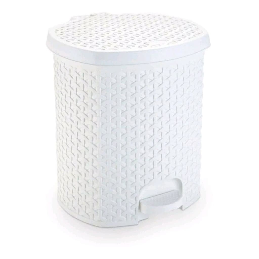 Lixeira Cesto 6 Lts. Rattan Tampa E Pedal Banheiro Cor Branco