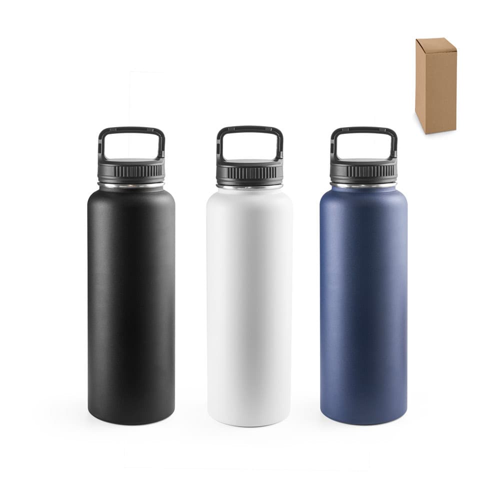 SINNER. Garrafa esportiva em aço inox 90% reciclado com revestimento em pó e de grande capacidade até 1200 mL