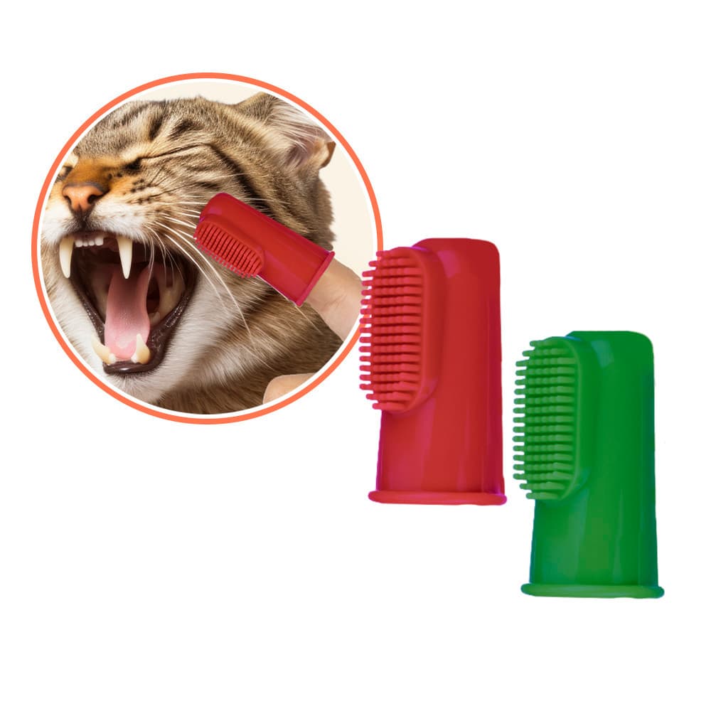Kit 2 Escovas Dedeiras de Silicone | Cachorros e Gatos - Escova de Dedo para Pets Tratamento de Tártaro