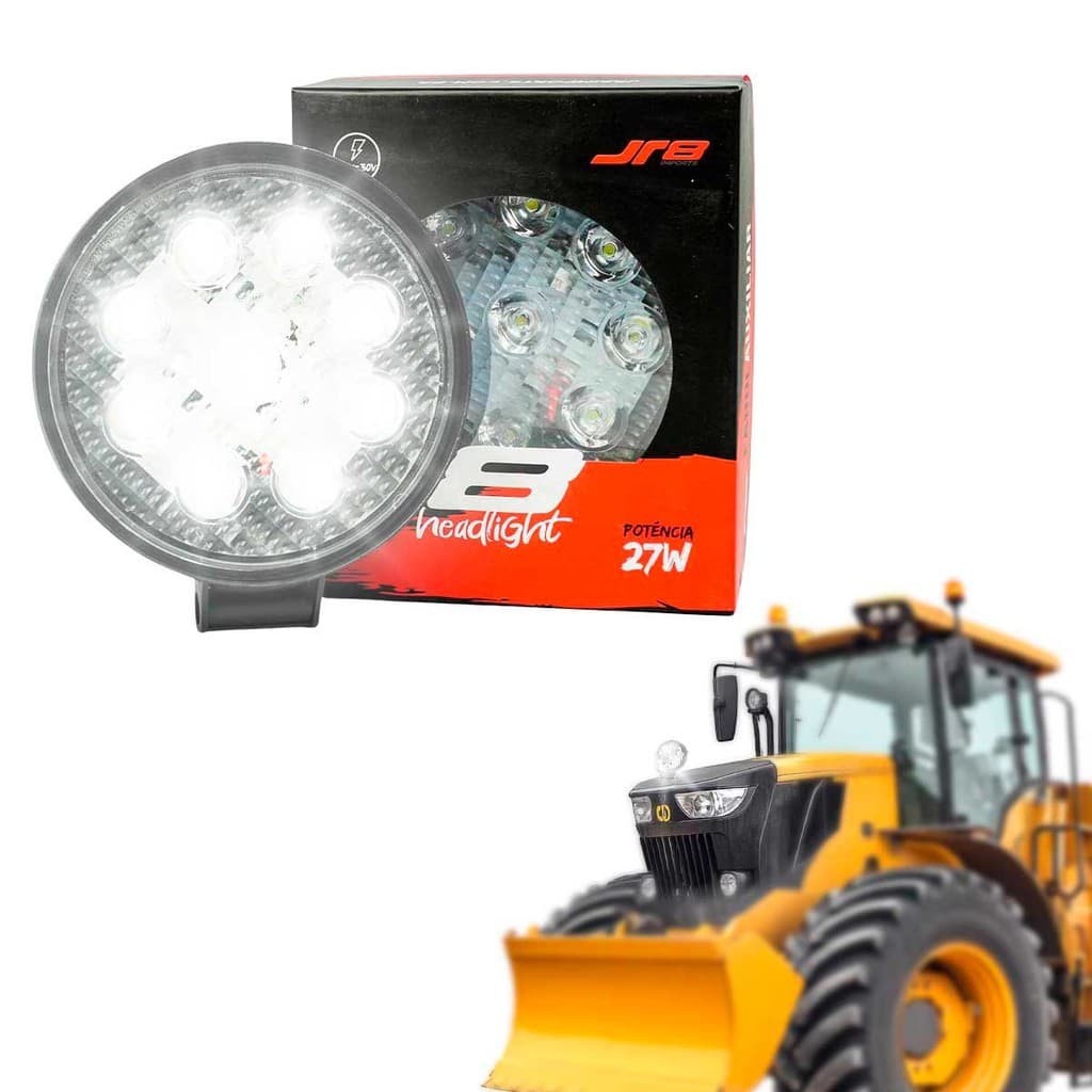 Farol Auxiliar Redondo Com 9 LEDs 27W Universal 12V 24V