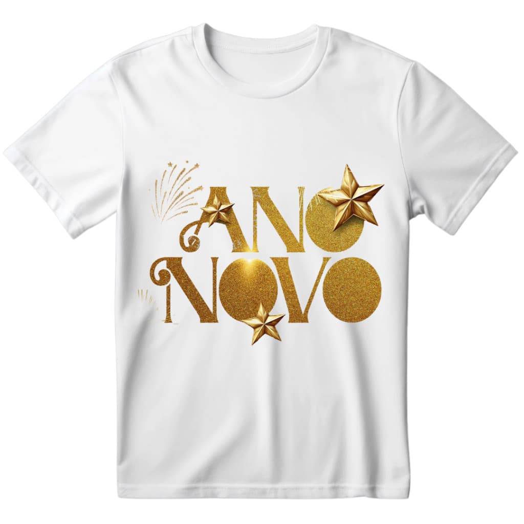 Camiseta Estampada Feliz Ano Novo 2025 Unissex 30.1