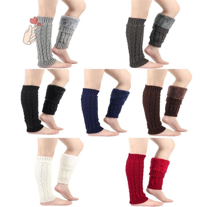 Moda Feminina Malha Perna Mais Quente Inverno Térmico Pelúcia Polainas Joelho Meias Altas Bota Punhos Streetwear