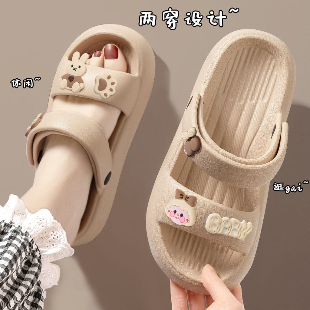 Chinelos femininos verão exterior Wear 2026 novo estilo merda-pisando sentimento eva casa sola grossa antiderrapante bei