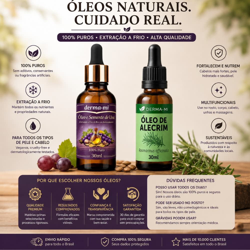Kit Óleo de Alecrim + Óleo de Semente de Uva 30ml | Fortalecimento Capilar Hidratação e Nutrição Natural