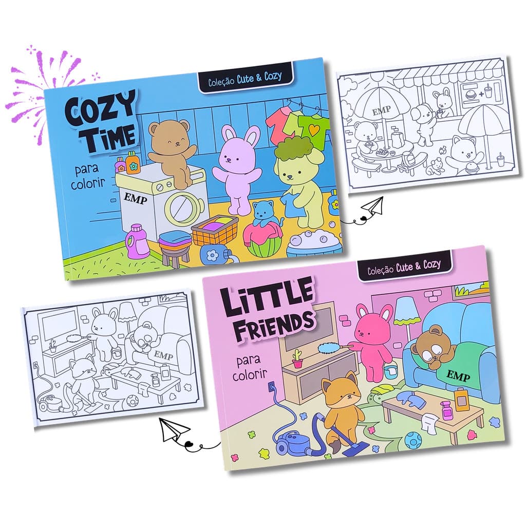 Kit 2 Livros de Colorir Cute & Cozy - Little Friends e Cozy Time
