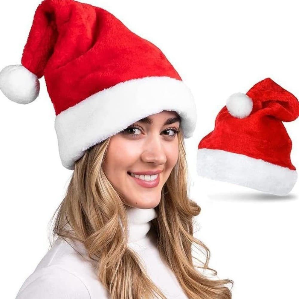 Chapéu De Natal De Pelúcia Vermelho Engrossado Bordas Flangeadas Adulto Crianças Festa Festiva Decoração Presente