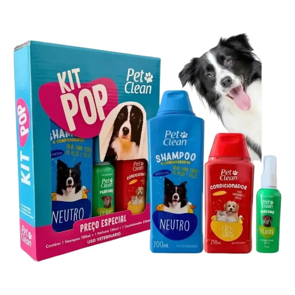 Combo Higiene Cão E Gato Pop Banho Shampoo Condicionador Perfume Suave Filhotes Todas As Raças Anti Odor Cheiroso