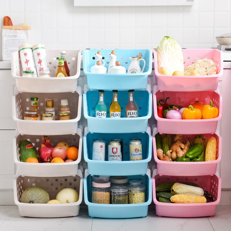 Prateleira de cozinha cesta de armazenamento frutas vegetais Multi-camada do chão ao teto cesta de vegetais Rack de arma