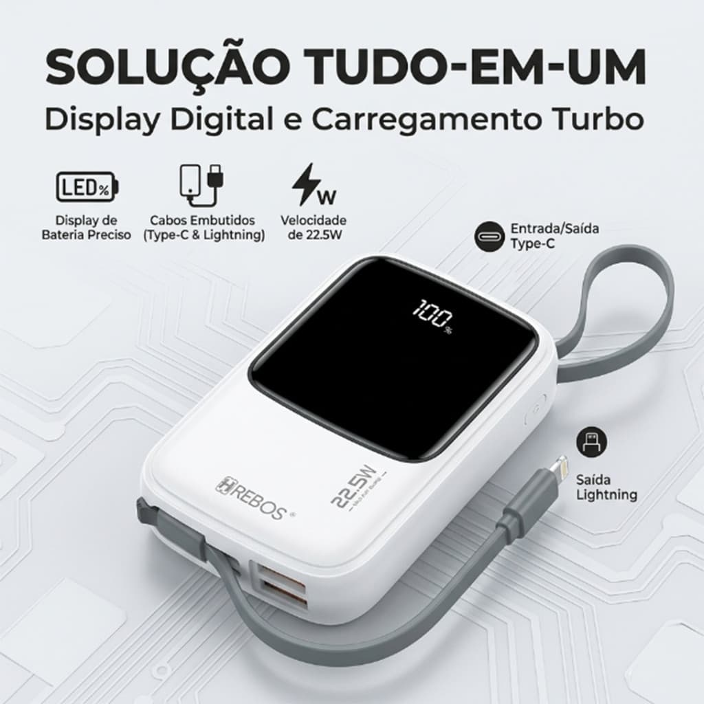 HREBOS x HEYOO Carregador Portátil Ultra Pequeno Alça de Mão Carga Rápida Compatível iPhone Android