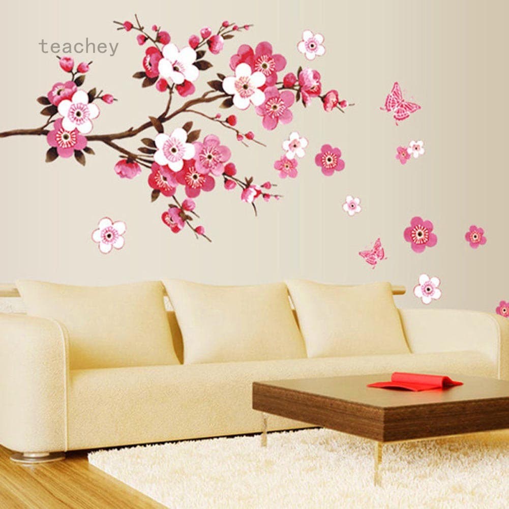 Adesivo De Parede Grande Flor De Cerejeira / Flor / Borboleta / Árvore / Arte Para Decoração De Casa (Cor: Rosa)