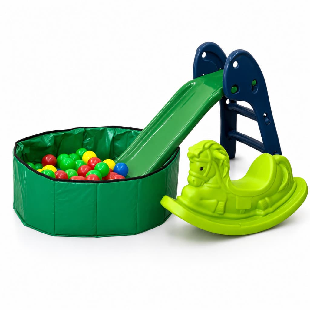 Kit Playground Infantil Completo Piscina de Bolinhas + 100 Bolinhas + Escorregador + Cavalinho