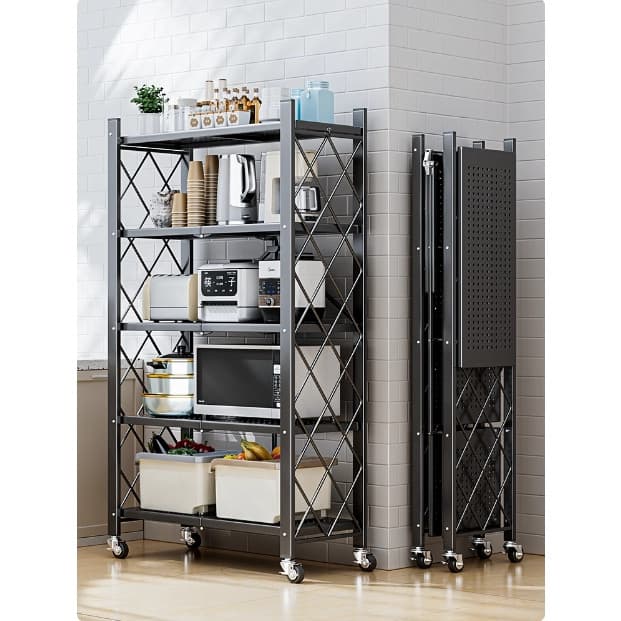 Prateleira de cozinha dobrável, chão doméstico, sem instalação, Rack de armazenamento multifuncional, forno de micro-ond