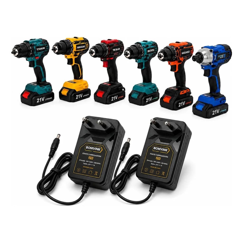 2 Fonte Carregador Bateria 21v Lítio Parafusadeira Bivolt 1a Premium