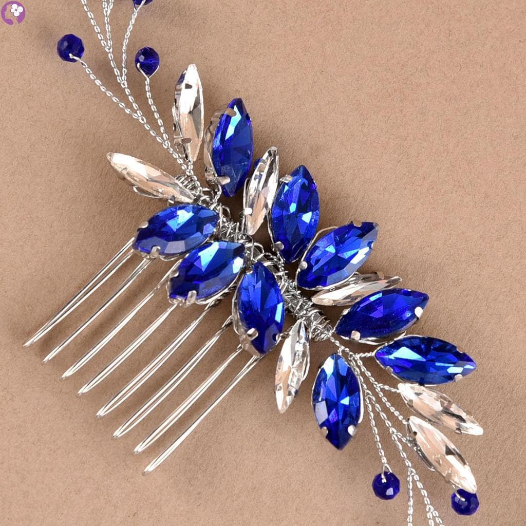 Jóias De Cabelo Cocar Pente Azul Branco Cristal Espumante Elegante Headpiece Para Mulheres Meninas Longo E Grosso