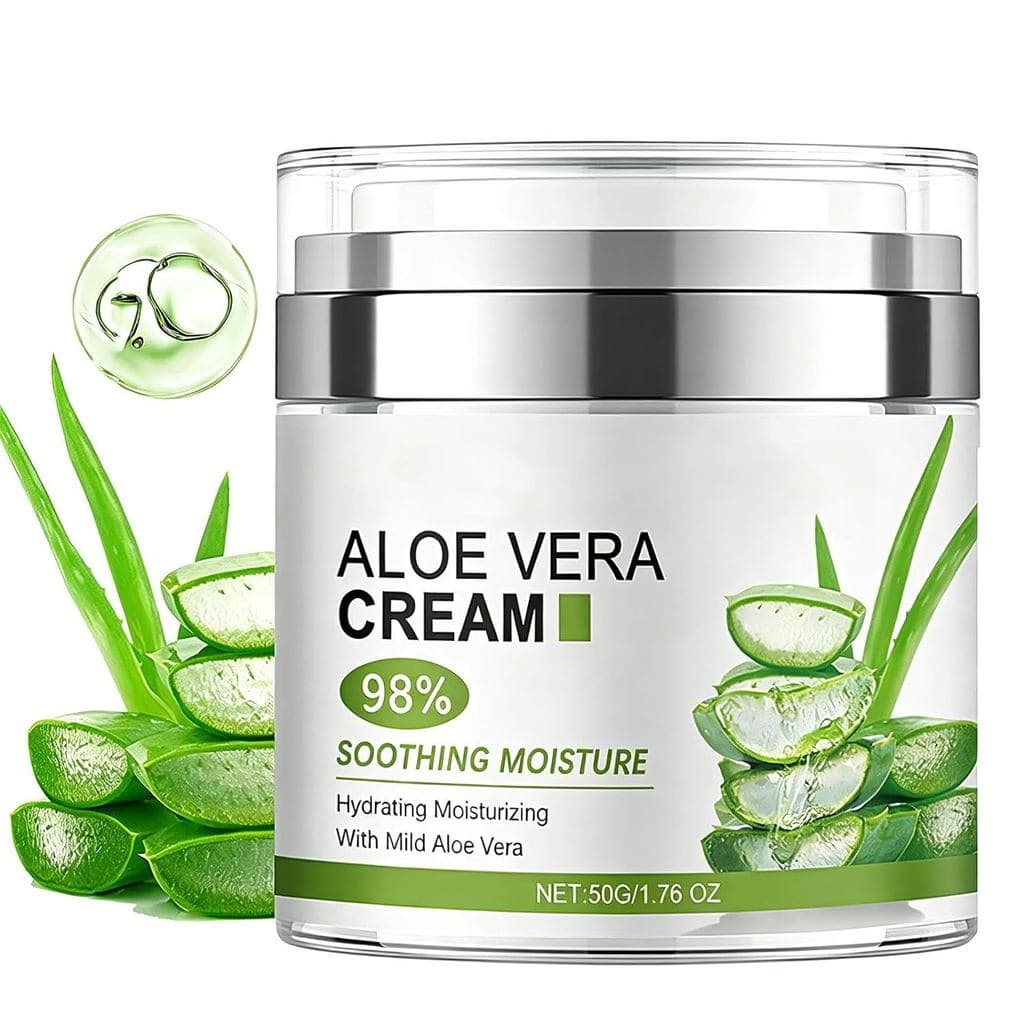 Hidratante Facial de Aloe Vera com Bomba Airless, Creme 98% Aloe Vera, Hidratante e Umectante para Pele Seca, Reduz Linh