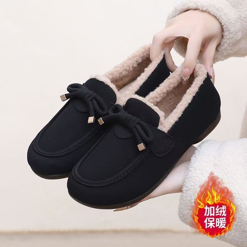 Velho pequim sapatos de algodão feminino inverno forro de lã 2025 deslizamento-On sapatos de trabalho quente All-Match e
