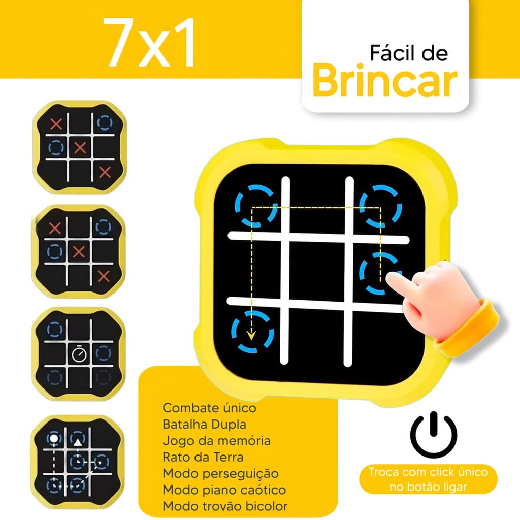 Jogo Da Velha Digital Eletrônico 7 Em 1 Recarregável Usb Led Brinquedo Educativo Interativo Portátil