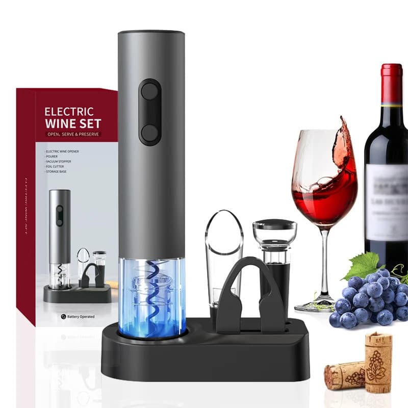 Conjunto de Abridor de Vinho Elétrico com Cortador de Lacres, Abridor de Garrafas Automático com Botão de Um Clique, a P