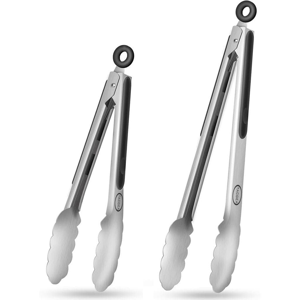 Pinças de Cozinha em Aço Inoxidável TACGEA, Cabo de Silicone Antiderrapante, Conjunto de 2 Pinças para Grelhar Alimentos