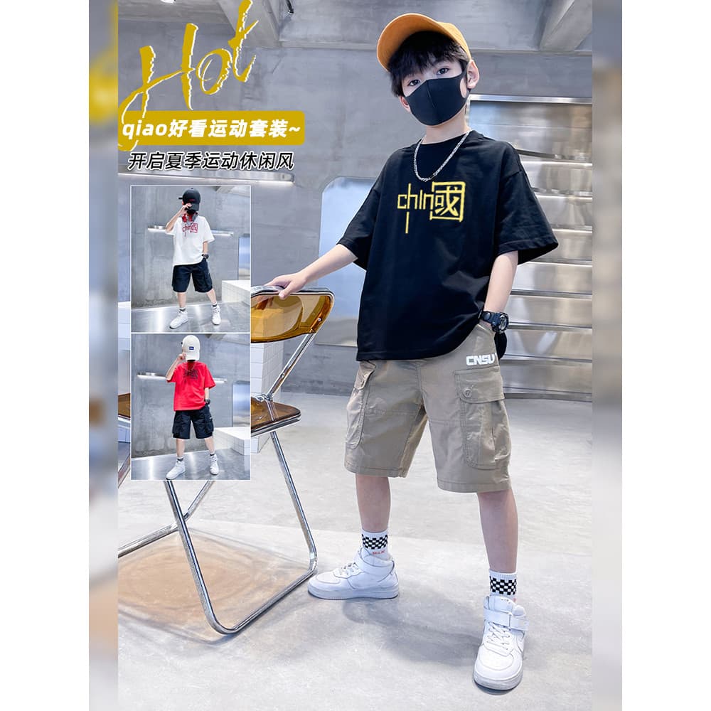 Meninos camiseta de manga curta algodão puro 2026 verão novo estilo roupas infantis meninos médio grande crianças meia m