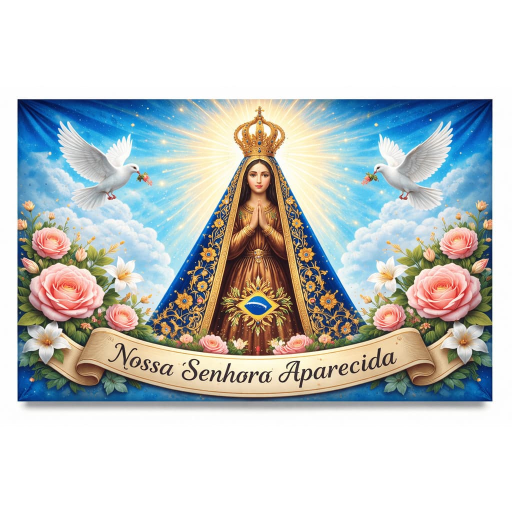 Bandeira NOSSA SENHORA 90x65 cm com 4 Ilhós – LONA Impermeável Alta Qualidade para Caminhão, Parede ou Área Externa top